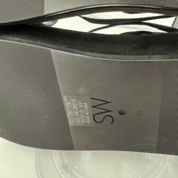 Stuart Weitzman Summerlift Platform Strappy Sandal Round Toe Black Size 10 Flat - Picture 15 of 16